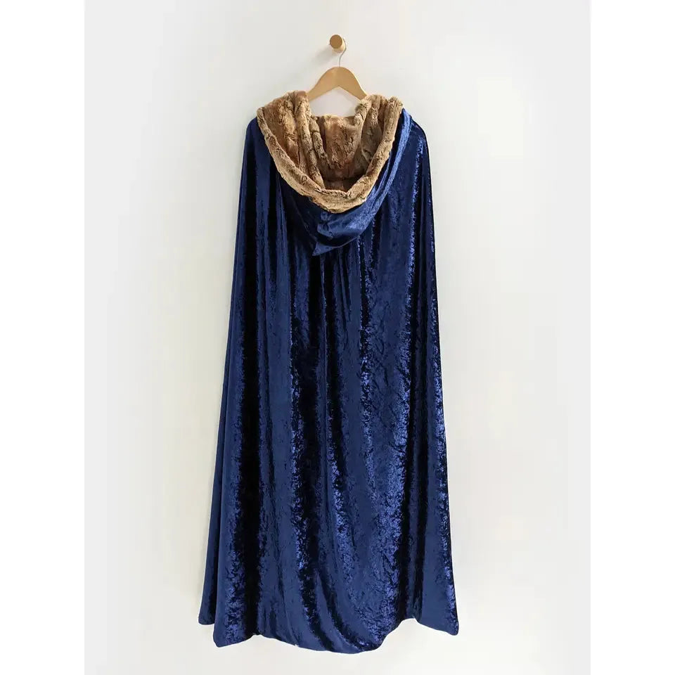 Faux Fox Fur Hooded Cloak | Blue Cloak with Pewter Fur