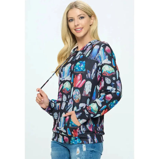 Crystal Print Hoodie with Pocket S-XL