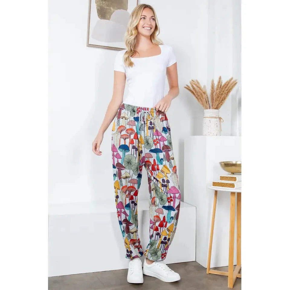 Whimsical Mushroom Print Jogger Pants