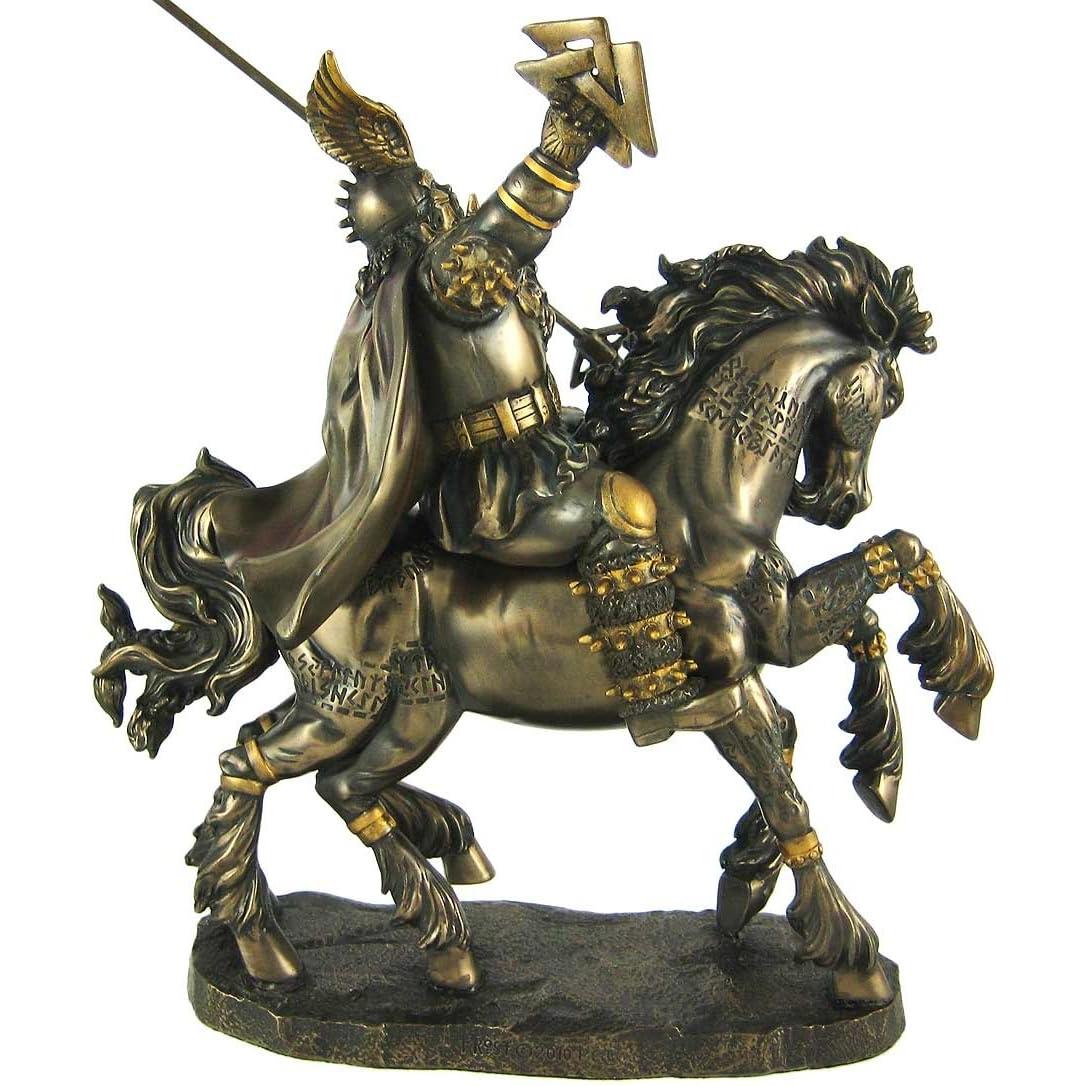 Norse God Odin Riding Sleipnir Bronze Finish Statue Pagan Viking