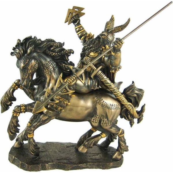 Norse God Odin Riding Sleipnir Bronze Finish Statue Pagan Viking