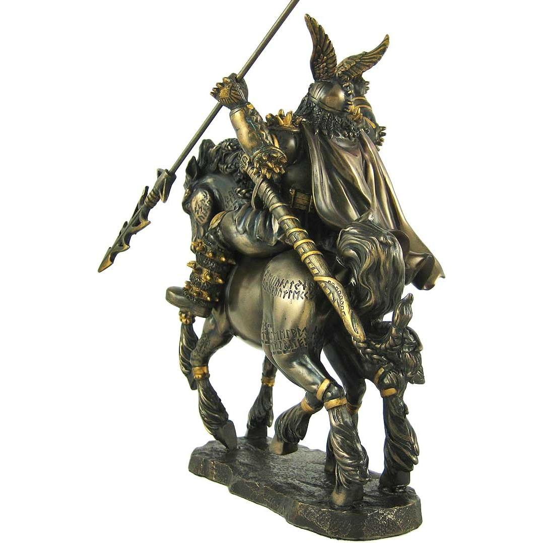 Norse God Odin Riding Sleipnir Bronze Finish Statue Pagan Viking