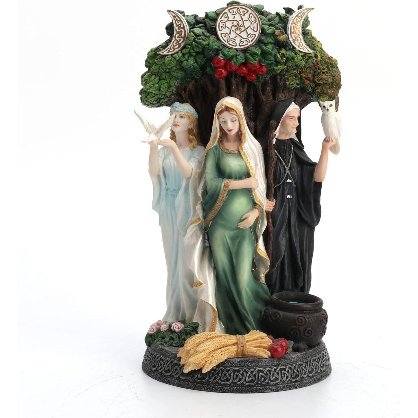 Painted Triple Goddess Mother Maiden Crone Statue