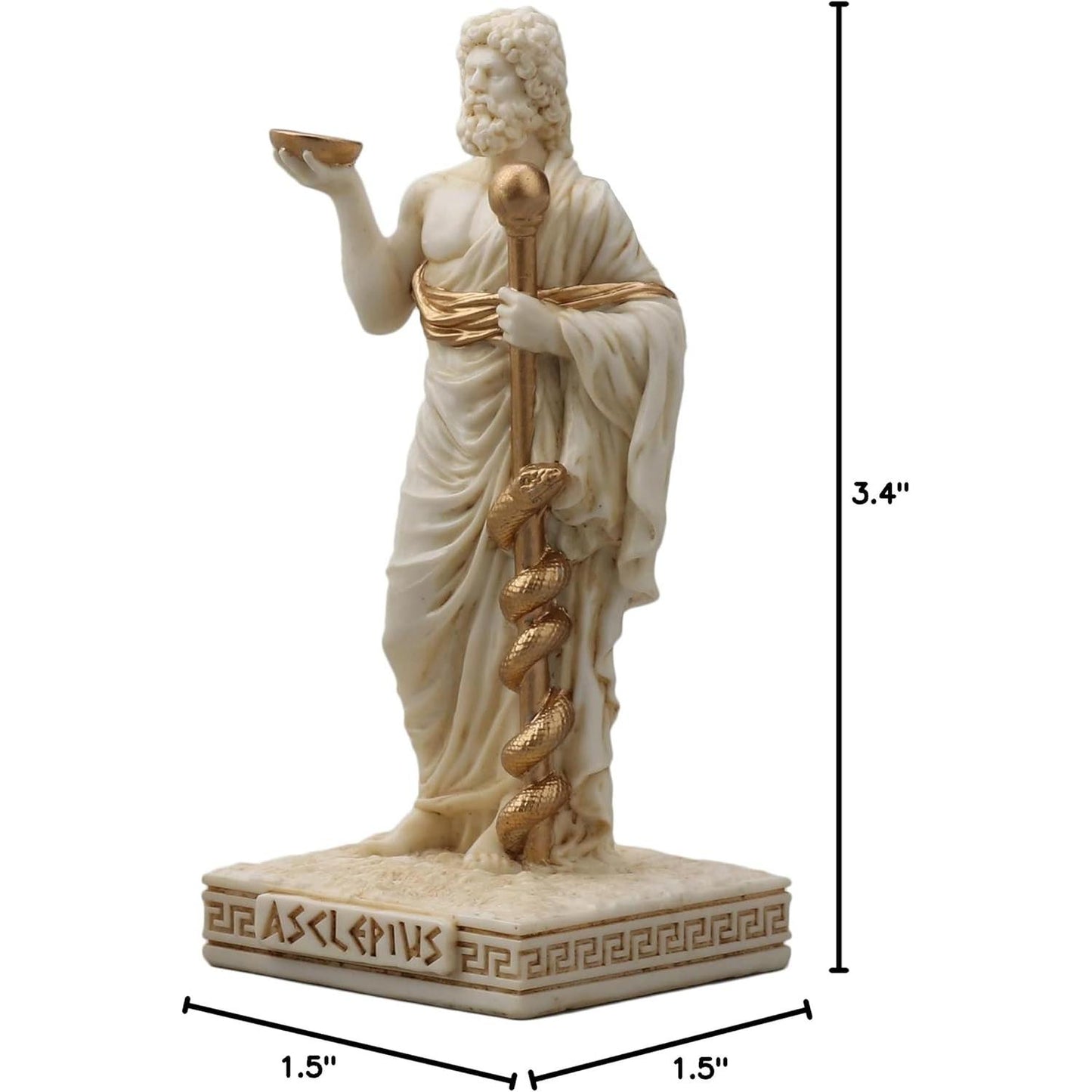 Ivory Gold Finish Asclepius Mini Statue Hand Painted 3 1/2"