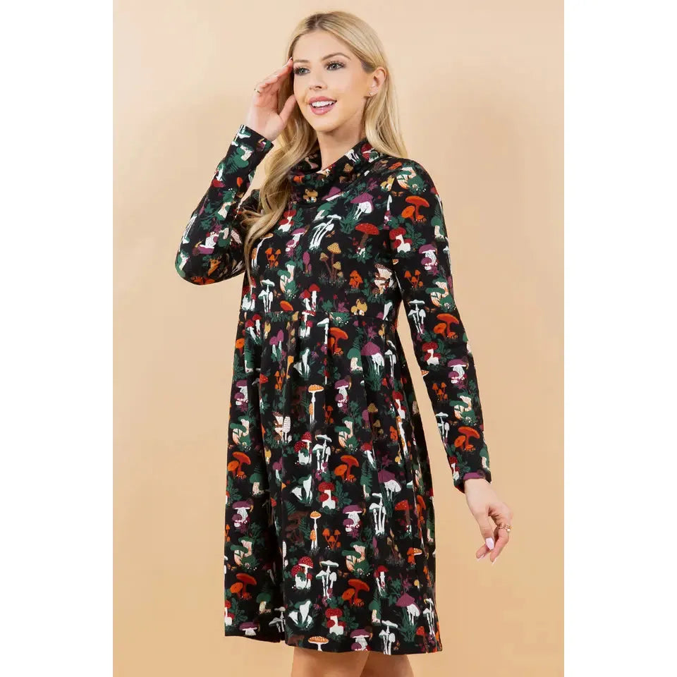 Garden of Mushroom Plus Size Winter Tunic Dress 1X-3X