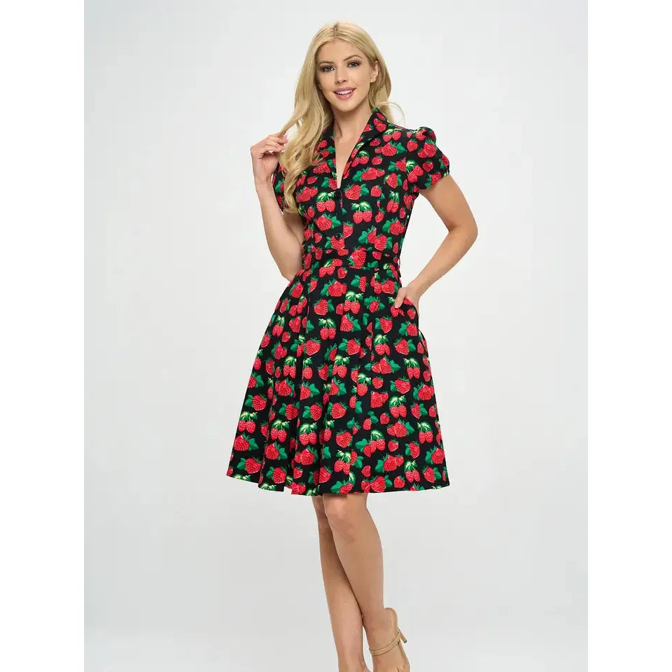 Retro Strawberry Plus Size Fit and Flare Dress 1X-3X