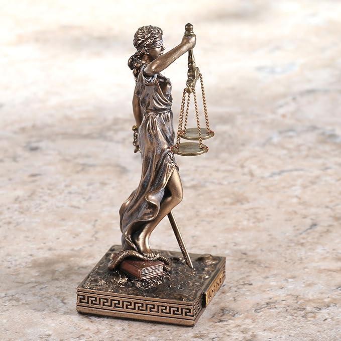 Bronze Look Finish Lady Justice La Justica Mini Statue Hand Painted 3 1/2"