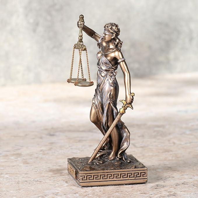 Bronze Look Finish Lady Justice La Justica Mini Statue Hand Painted 3 1/2"