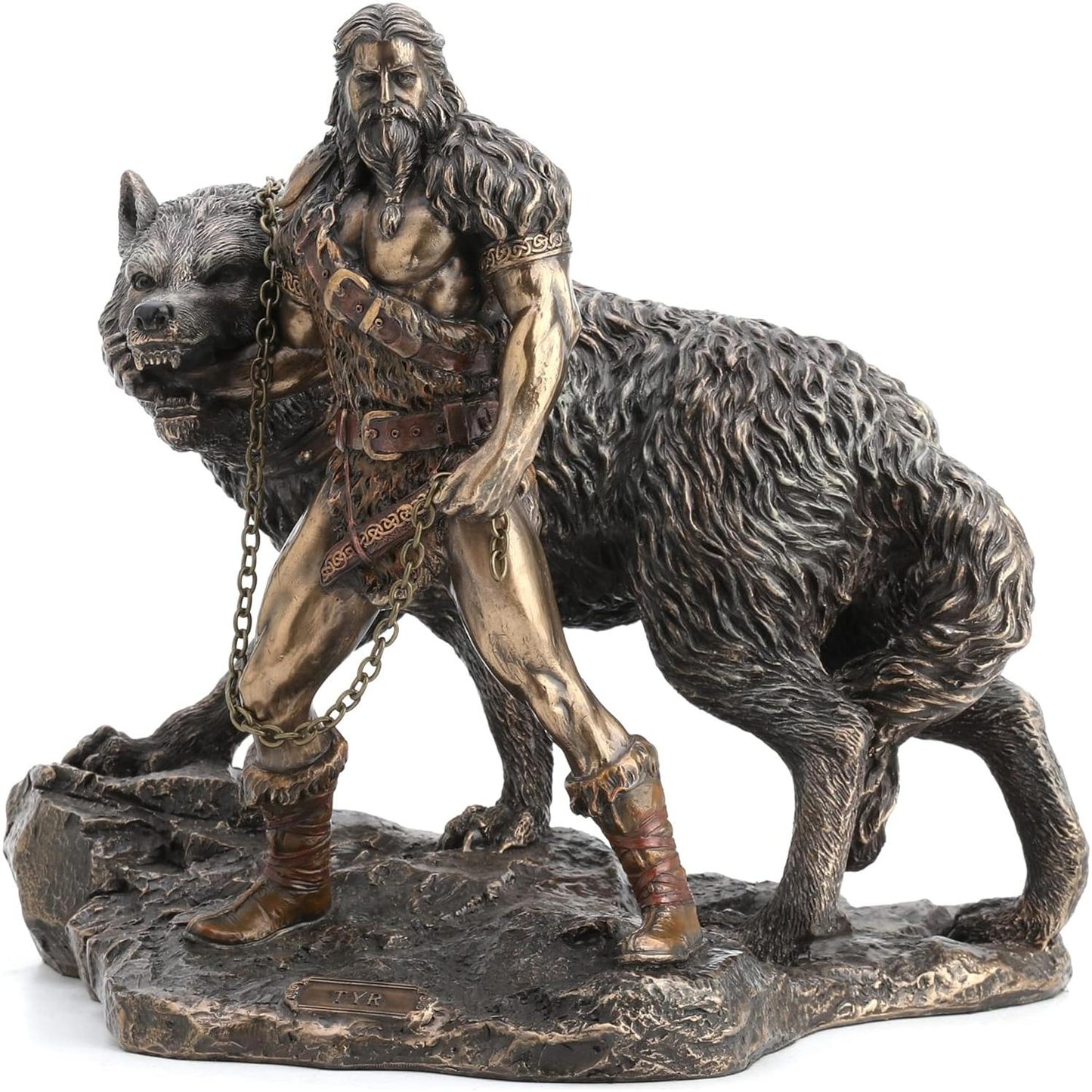 Veronese Design Norse God of Combat and Victory Tyr and The Binding of Fenrir The Wolf Bronze Finish Statue