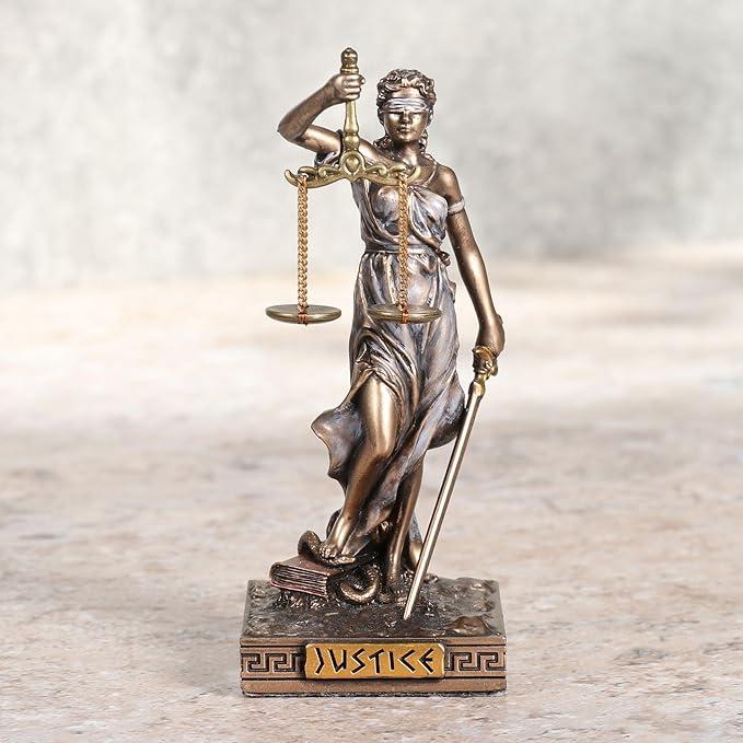 Bronze Look Finish Lady Justice La Justica Mini Statue Hand Painted 3 1/2"