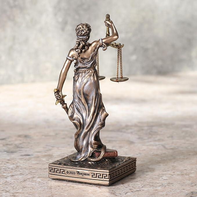 Bronze Look Finish Lady Justice La Justica Mini Statue Hand Painted 3 1/2"