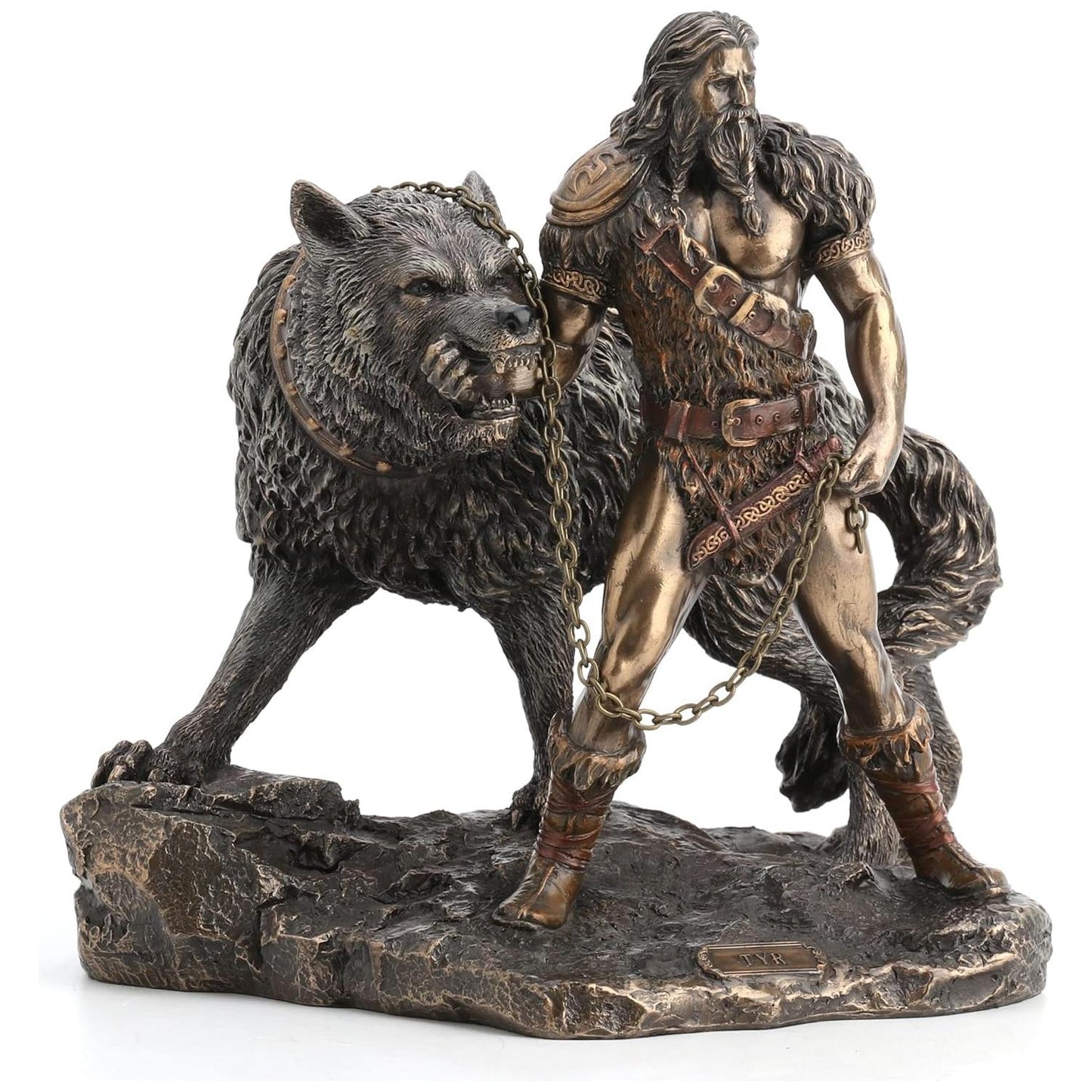 Veronese Design Norse God of Combat and Victory Tyr and The Binding of Fenrir The Wolf Bronze Finish Statue