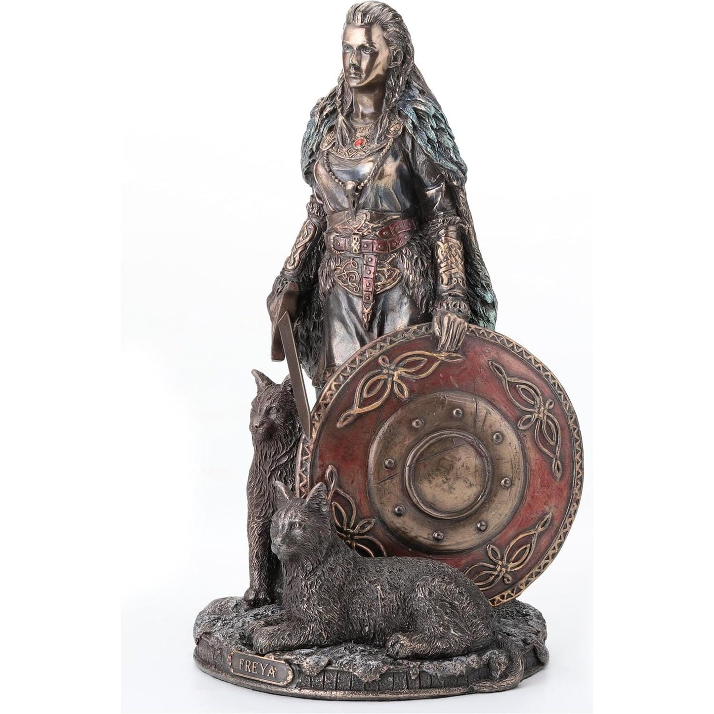 Veronese Design 8 1/4 Shield Maiden Freya Norse Goddess of Love Beauty and War Cold Cast Resin Sculpture Antique Bronze Finish Statue