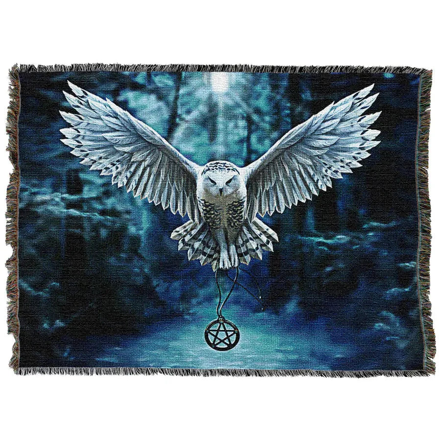 Awaken Your Magic Tapestry Blanket by Anne Stokes Owl with Pentacle