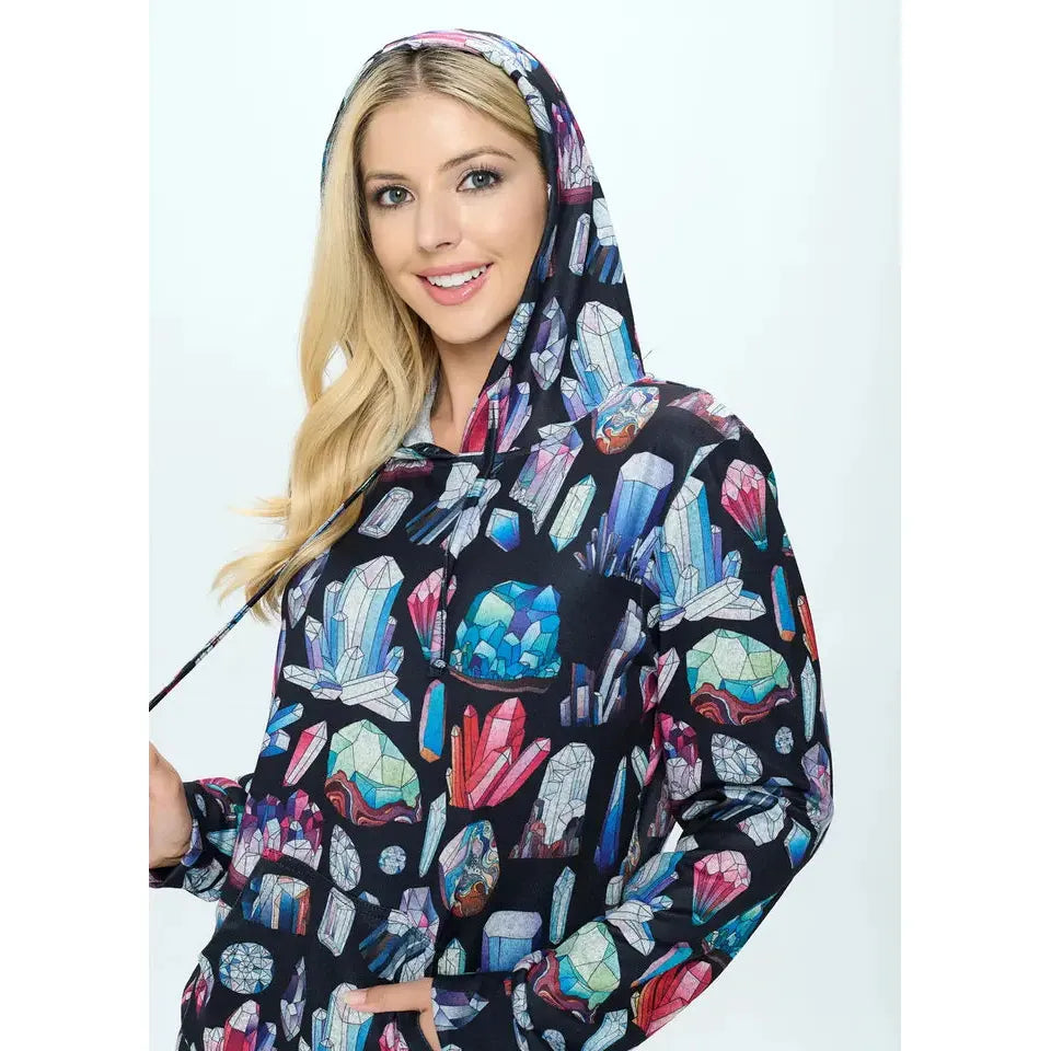 Crystal Print Hoodie with Pocket S-XL