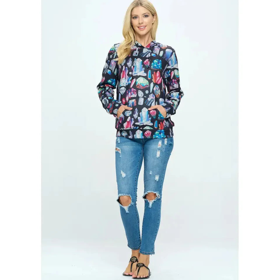 Crystal Print Hoodie with Pocket S-XL