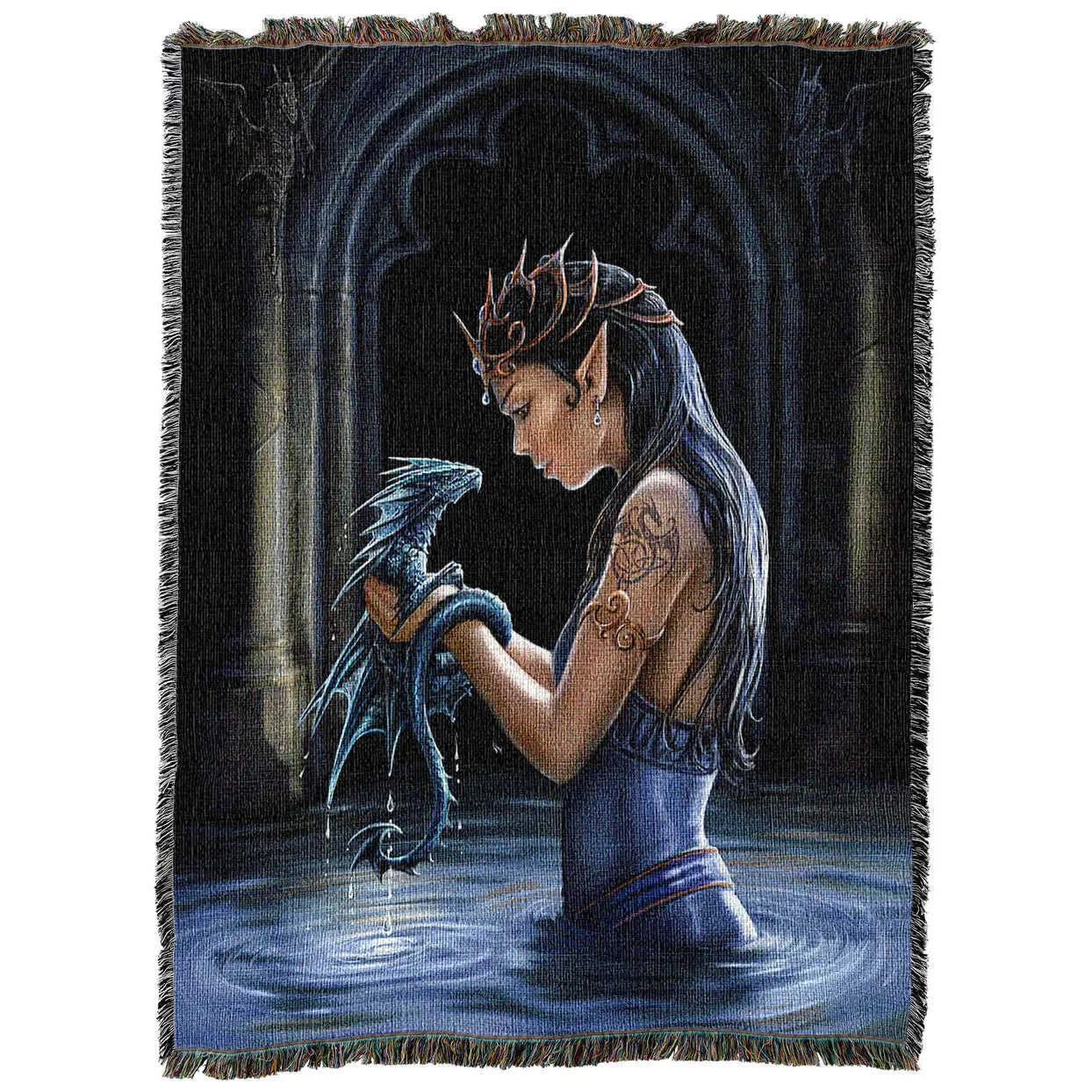 Water Dragon Tapestry Blanket by Anne Stokes