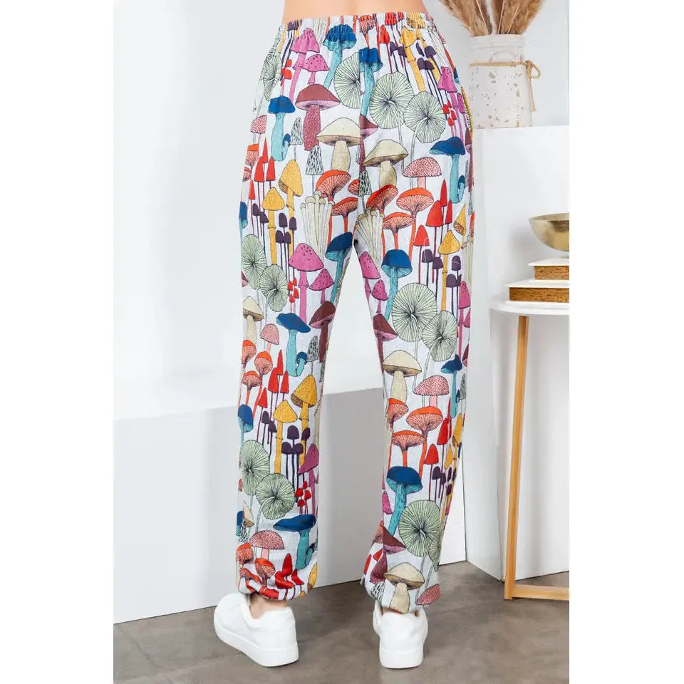 Whimsical Mushroom Print Jogger Pants