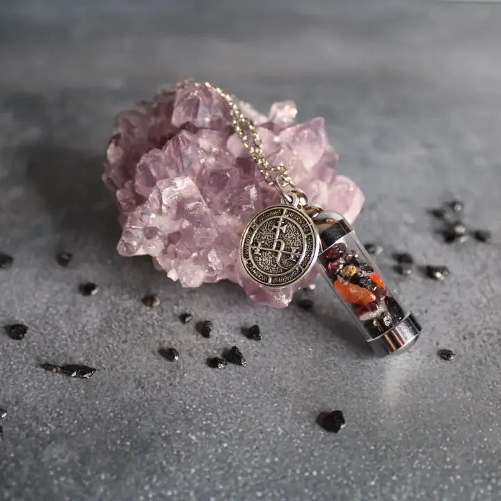 Lilith Spell Jar Amulet Necklace, Witchy Crystal Jewelry