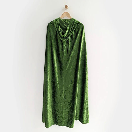 Green Adult Hooded Cloak - Crushed Velour Medieval Hooded Cape