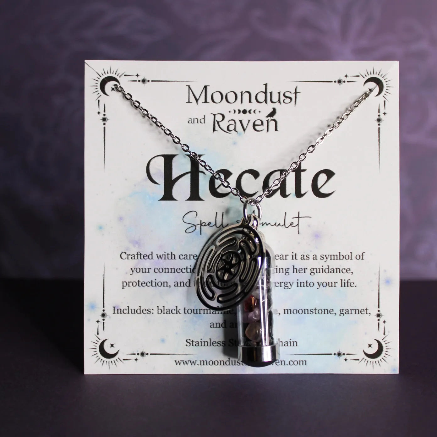 Hecate Spell Jar Amulet Necklace, Witchy Crystal Jewelry