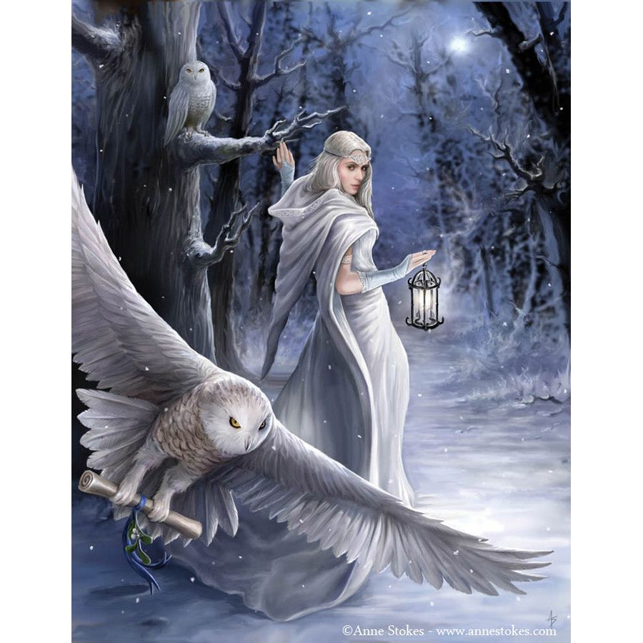 Midnight Messenger Owl Yule Card by Anne Stokes