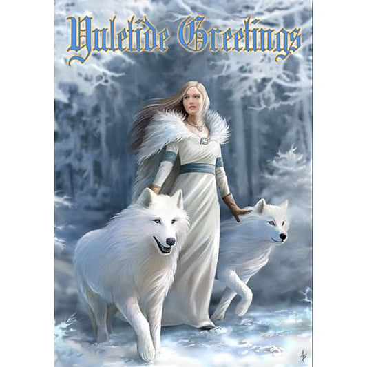 Winter Guardians Wolf Yule Card by Anne Stokes