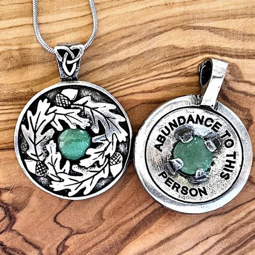 Abundance To This Person –  Aventurine, with Oak & Acorns for abundance Pendant