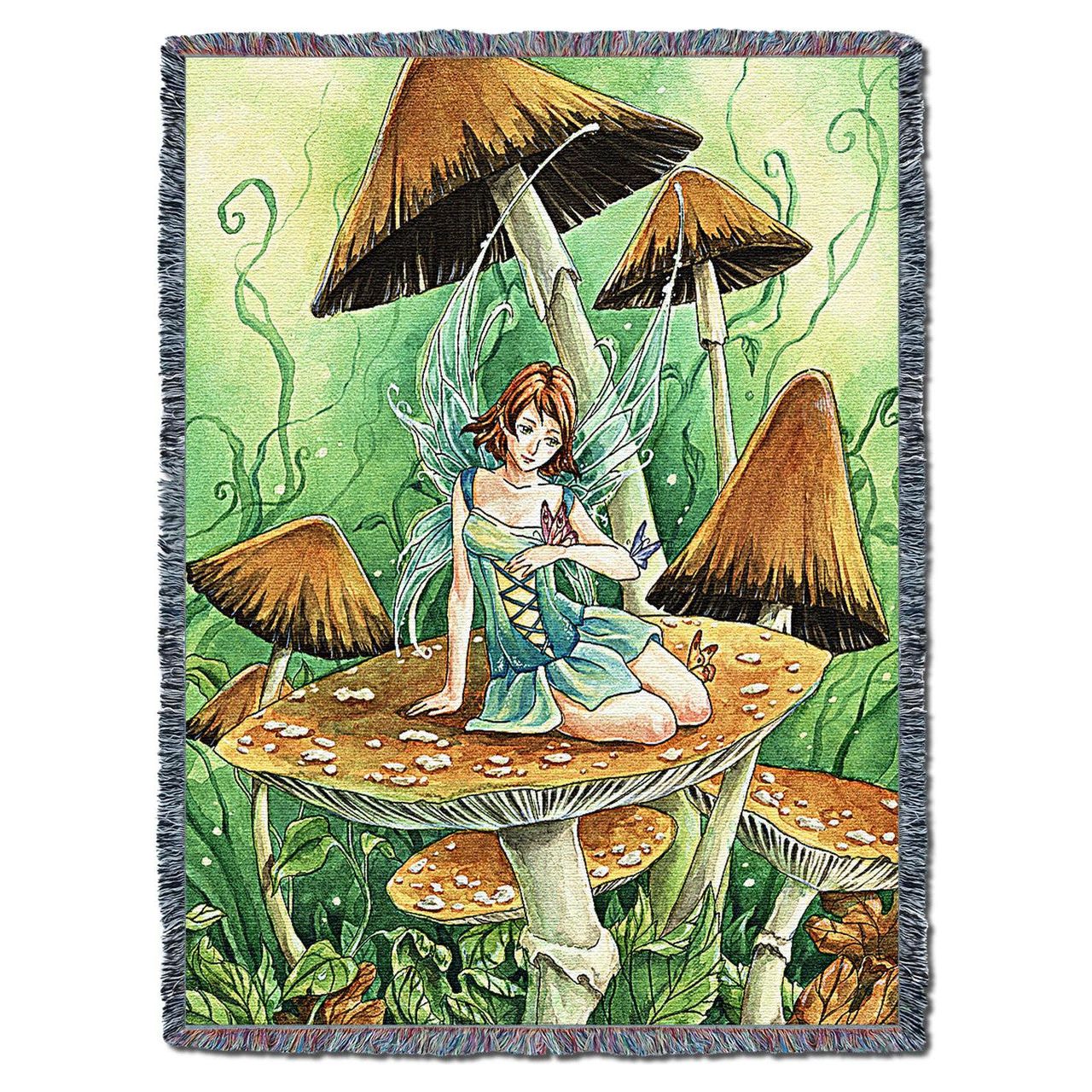 Among the Mushrooms - Meredith Dillman  - Cotton Woven Blanket Throw