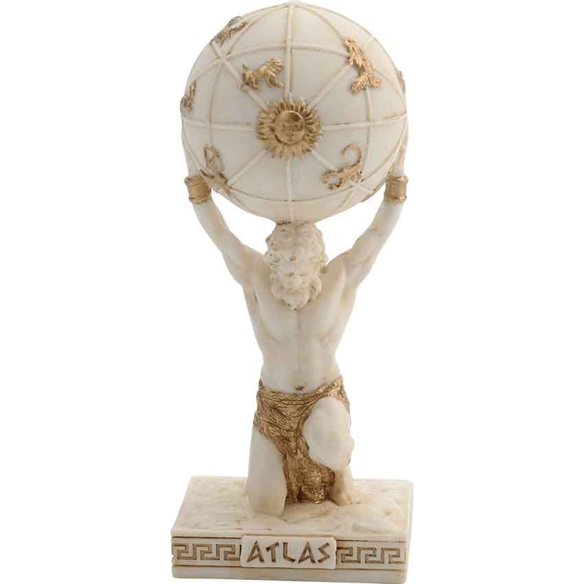 Ivory Gold Finish Atlas Mini Statue Hand Painted 3 1/2"