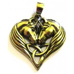 Lisa Parker Two Unicorn Triquetra Heart Bronze Pendant