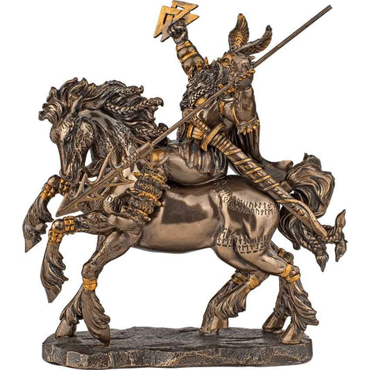 Norse God Odin Riding Sleipnir Bronze Finish Statue Pagan Viking