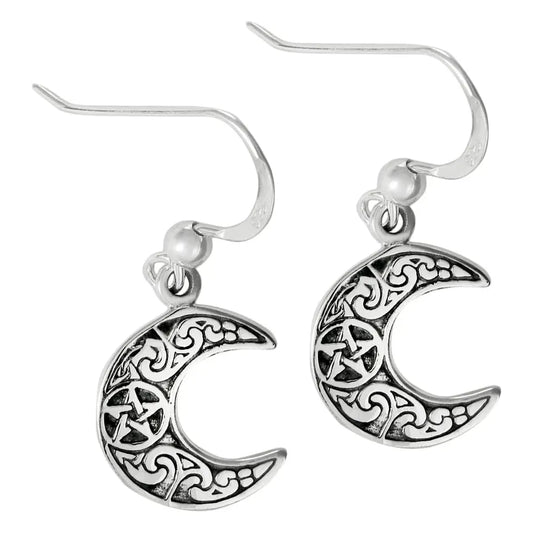 Sterling Silver Horned Moon Pentacle Earrings