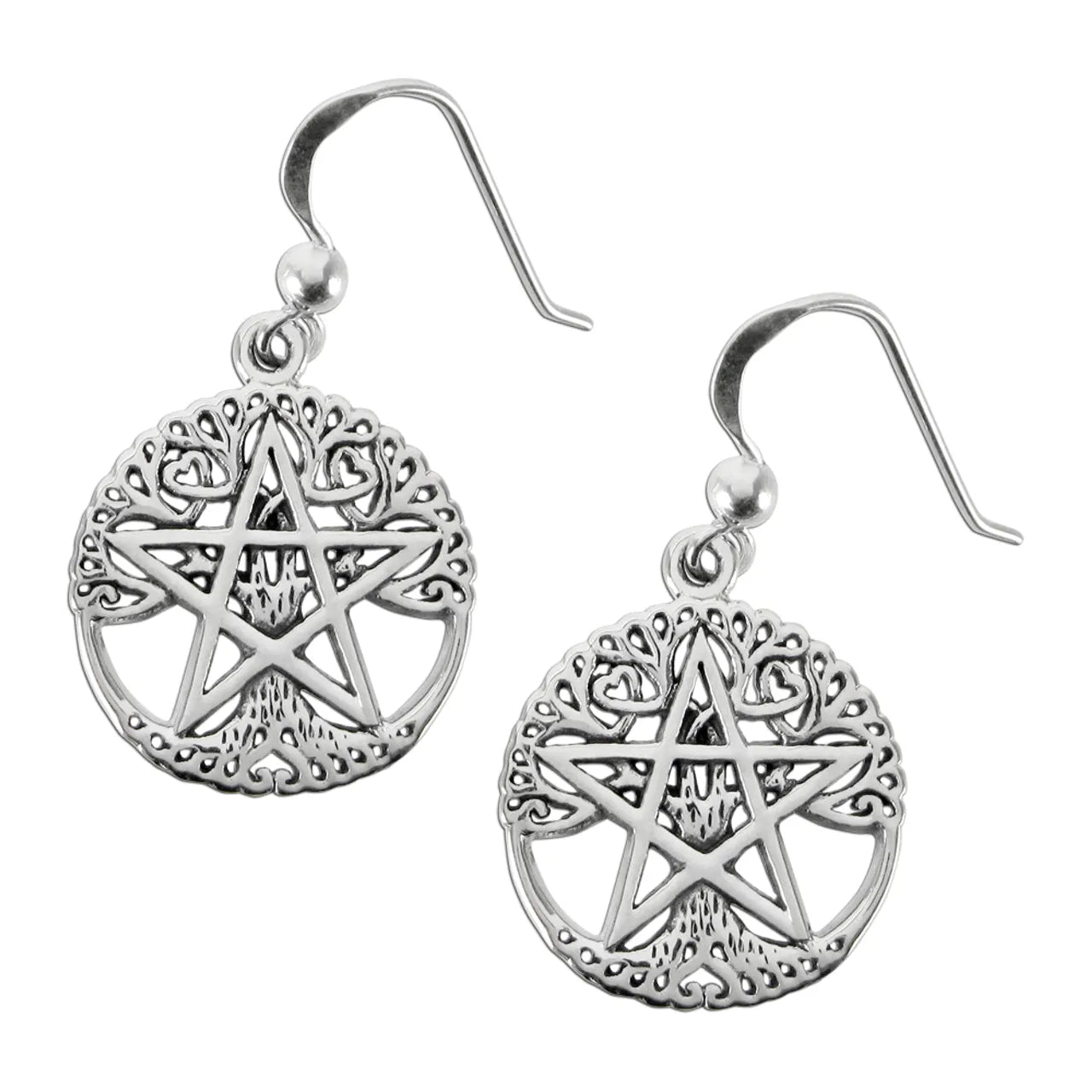 Sterling Silver Cut Tree Pentacle Earrings