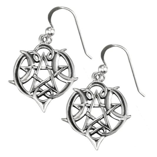 Sterling Silver Heart Pentacle Earrings