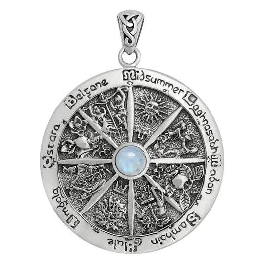 Dryad Design Wheel of the Year Pendant Moonstone 1.75" Sterling Silver