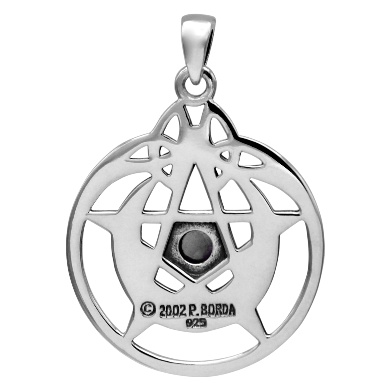 Sterling Silver Vermeil Crescent Moon Pentacle Pendant with Circle and White Moonstone
