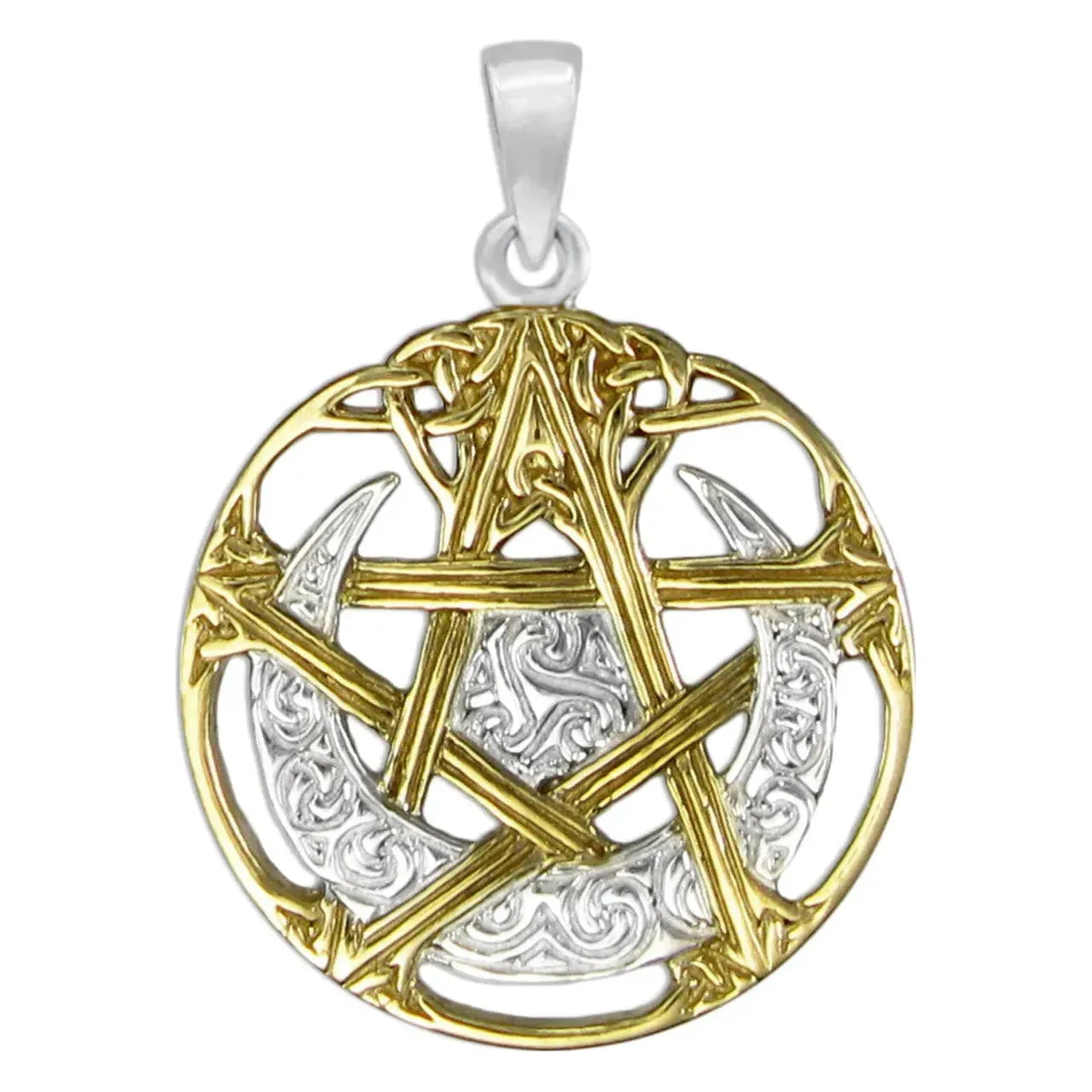 Sterling Silver Vermeil Cut Out Moon Pentacle Pendant