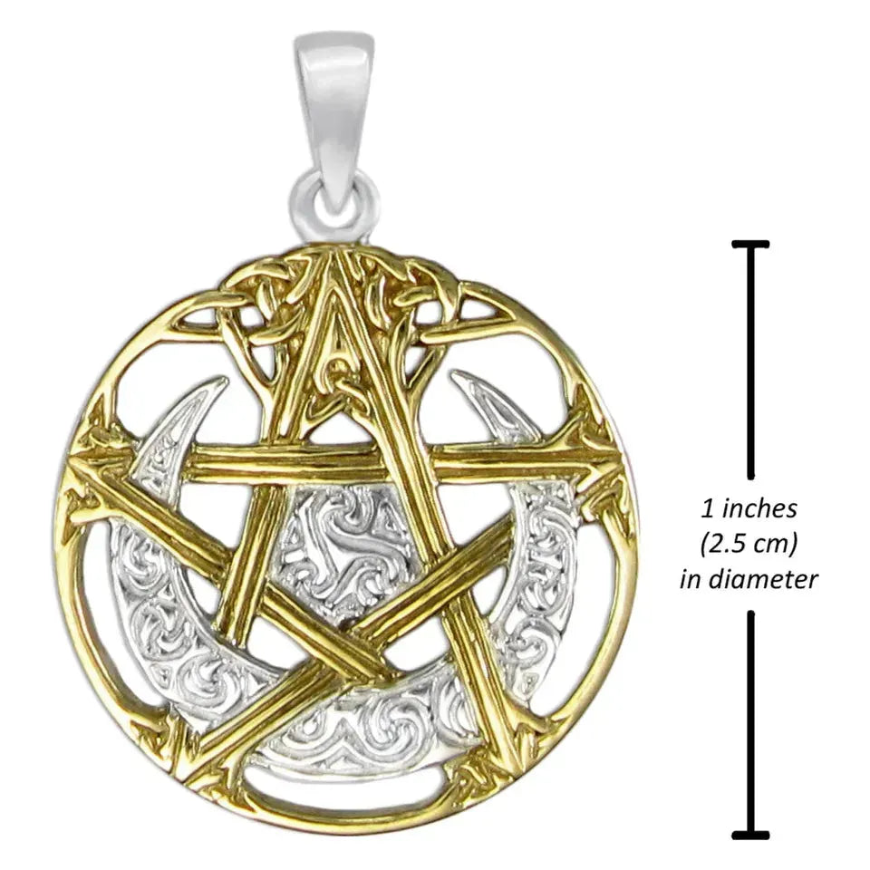 Sterling Silver Vermeil Cut Out Moon Pentacle Pendant