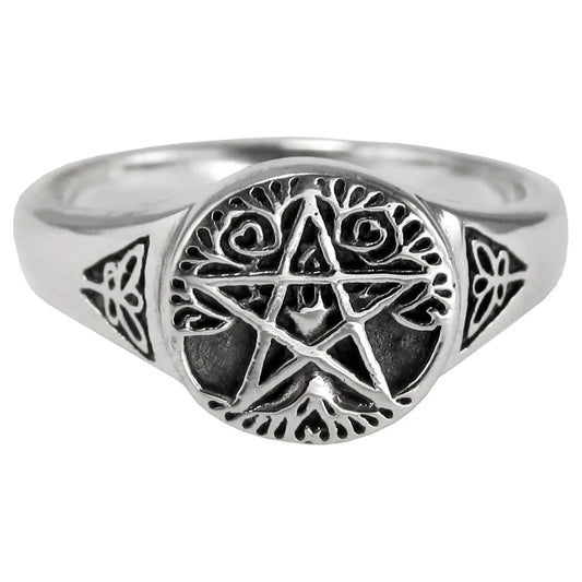 Sterling Silver Small Tree Pentacle Ring Sizes 5-12