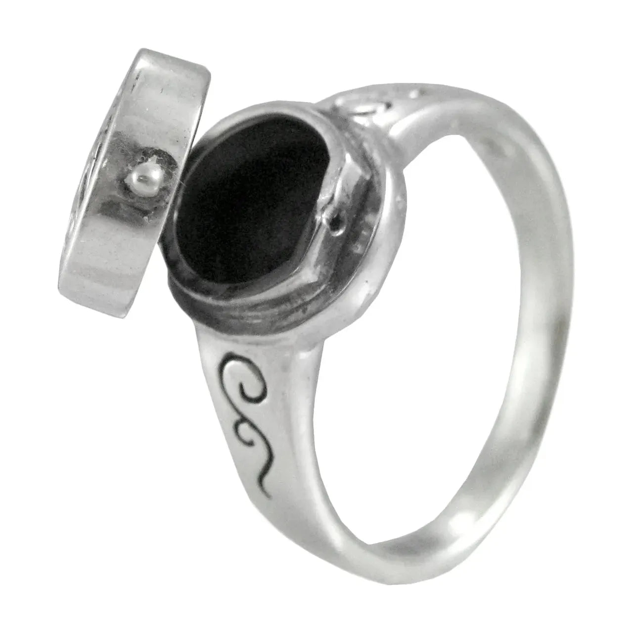 Sterling Silver Crescent Moon Pentacle Poison Locket Ring Sizes 5-12