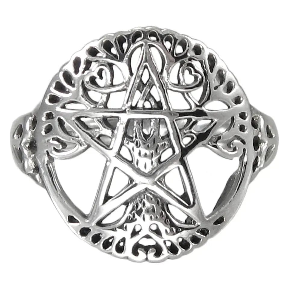Sterling Silver Cut Tree Pentacle Ring Sizes 5-12