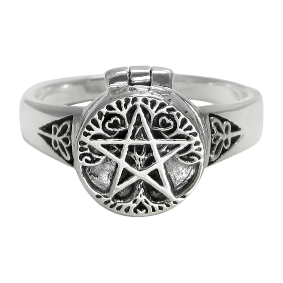 Sterling Silver Tree Pentacle Poison Locket Ring
