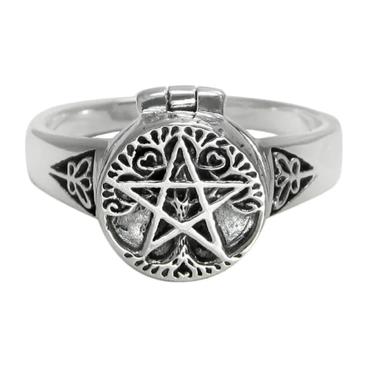 Sterling Silver Tree Pentacle Poison Locket Ring