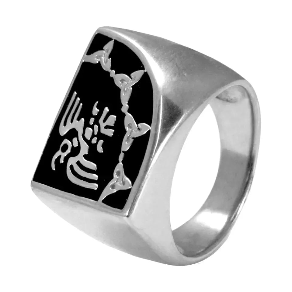 Large Sterling Silver Raven Banner Signet Ring Sizes 5-15