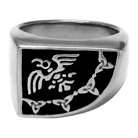 Large Sterling Silver Raven Banner Signet Ring Sizes 5-15
