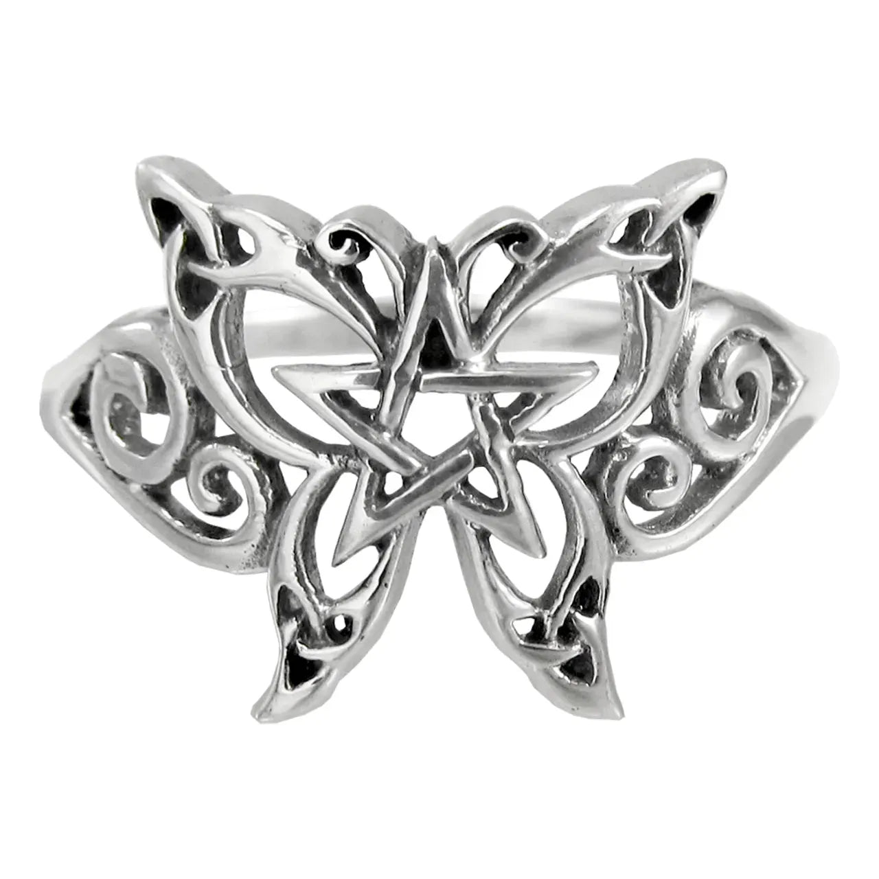 Sterling Silver Butterfly Pentacle Ring Sizes 4-15