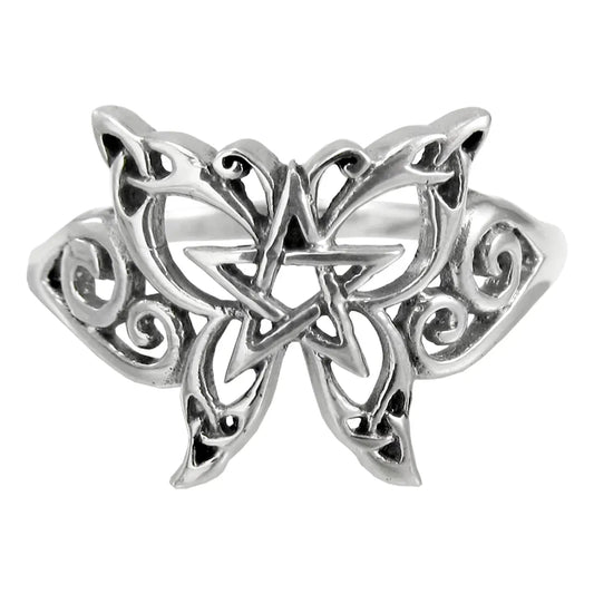 Sterling Silver Butterfly Pentacle Ring Sizes 4-15