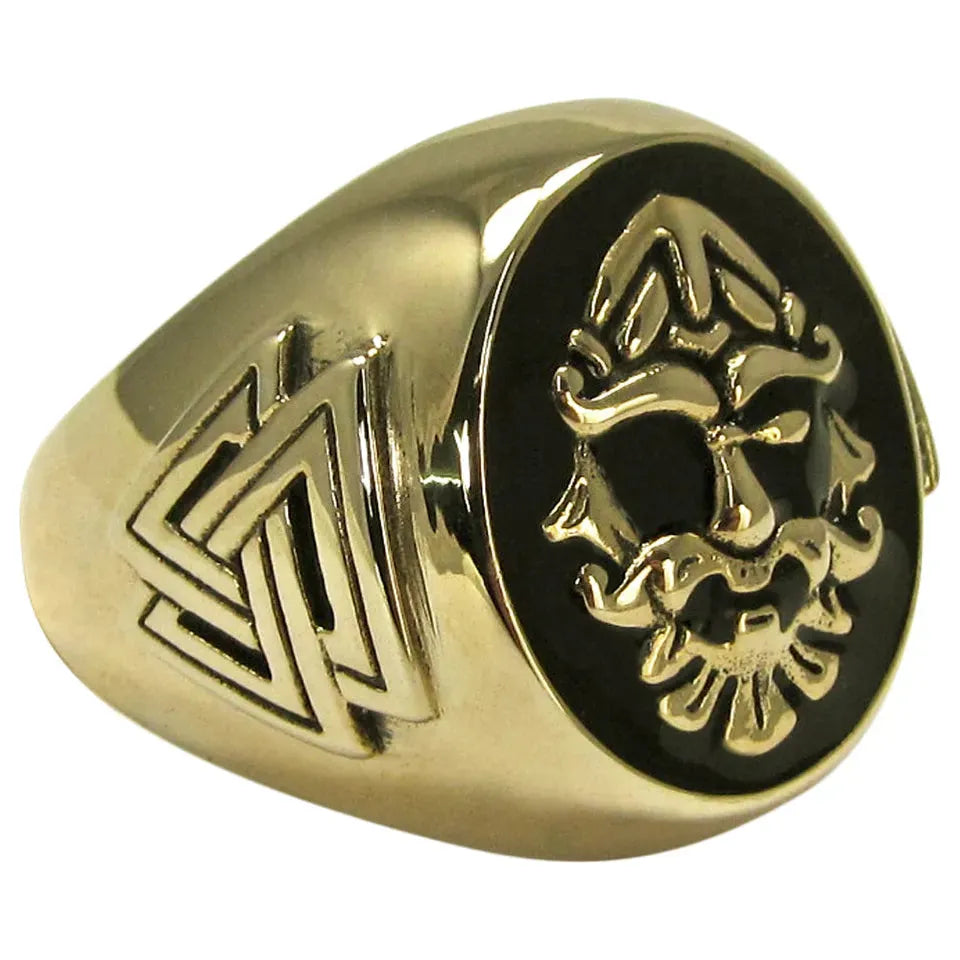 Large Bronze Odin Valknut Signet Ring Size 5-15