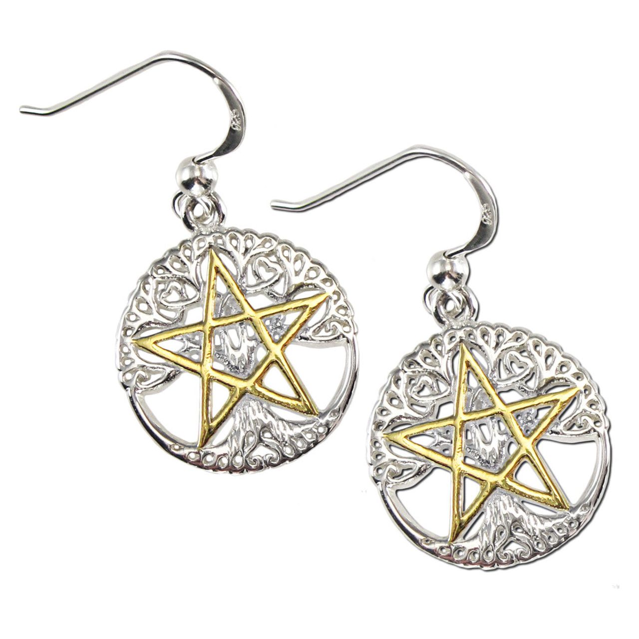 Sterling Silver Vermeil Cut Tree Pentacle Earrings